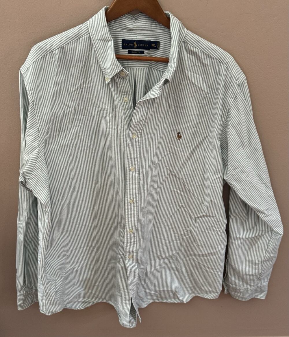 Ralph Lauren Shirt Men's XXL Classic Fit Cotton Stripe Long Sleeve Button Down